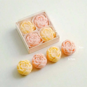 Minikerzen Pfingstrose Sojawachs Holzbox Vier Blüten ein Moment